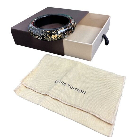LOUIS VUITTON Black & Gold LV Inclusion Bangle #247 - Picture 2 of 3